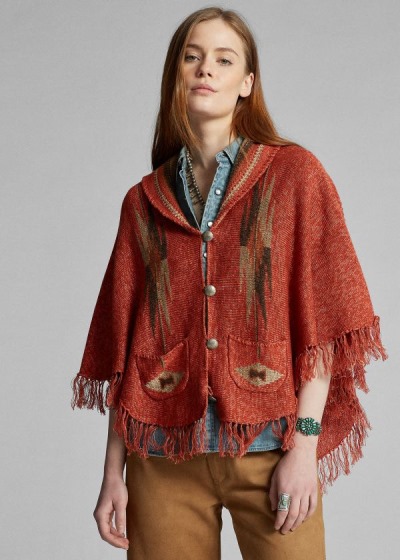 Ponchos Ralph Lauren Mujer Naranjas Multicolor - Fringe Linen-Blend - UEQIH8405